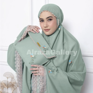 Women Prayer Set with flower embroidery and lace (various colours) - mukena dewasa